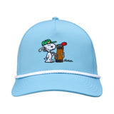 Peanuts "Golfbag" Carolina Blue 5 Panel Mid Rope Snoopy Hat