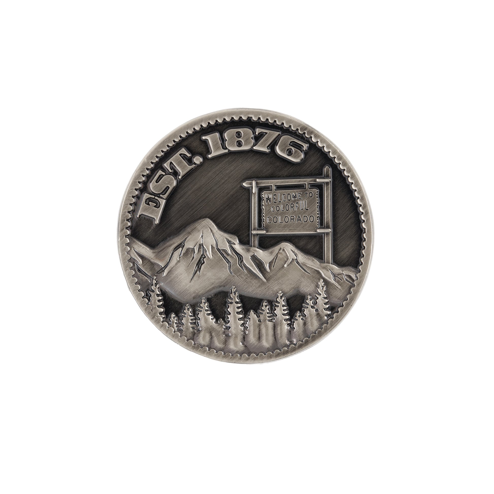 Colorado collector coin with mountain range on face